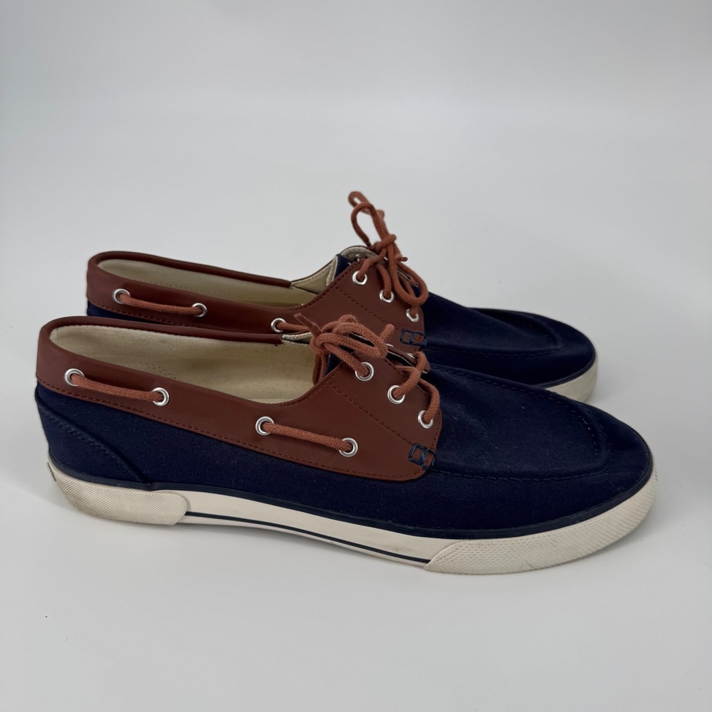 Polo Ralph‎ Lauren Franz Boat Shoes Navy Brown Canvas Men's Size 12D Casual
